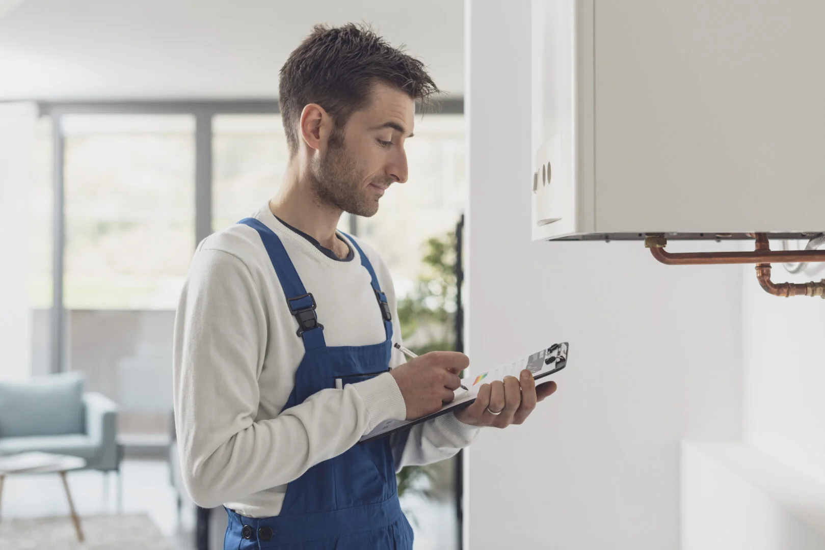 professional plumber doing a boiler check 2021 09 02 16 30 54 utc 2