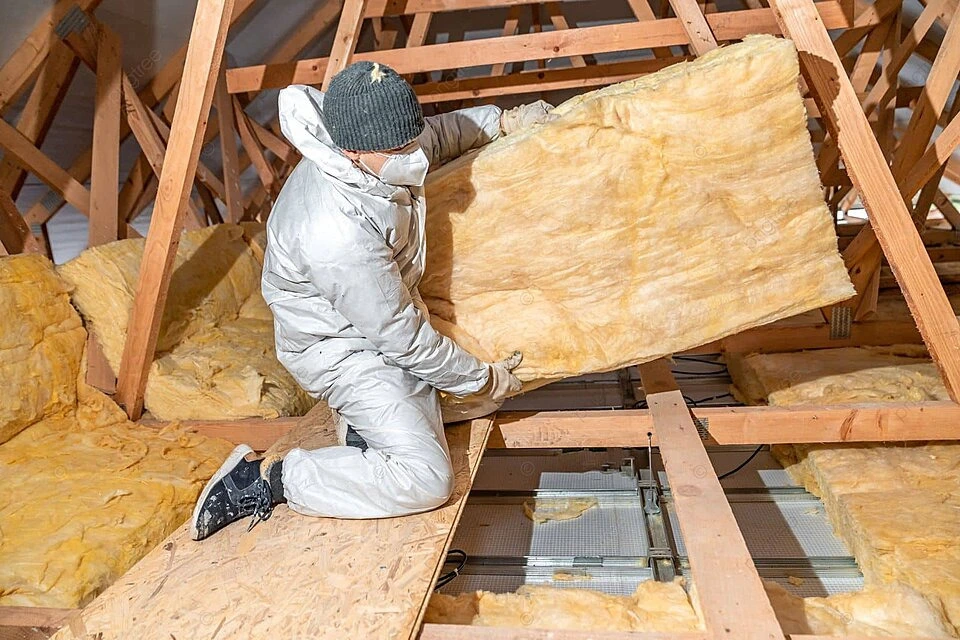 pngtree roof and ceiling insulation using glass wool floor people insulating photo image 49666042